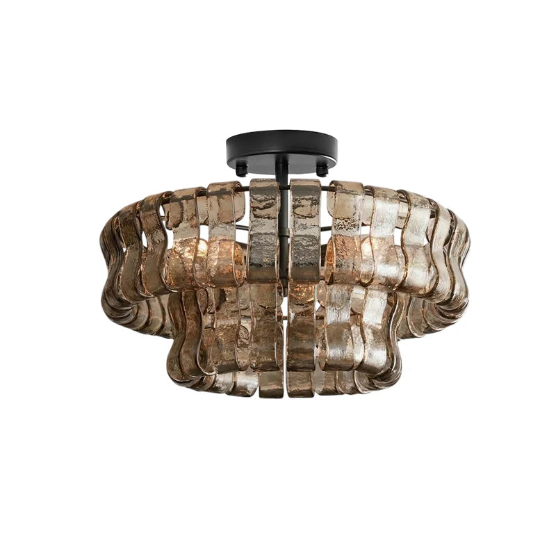 Ghiaccio semi-flush ceiling light — smoke grey and black frame, studio white
