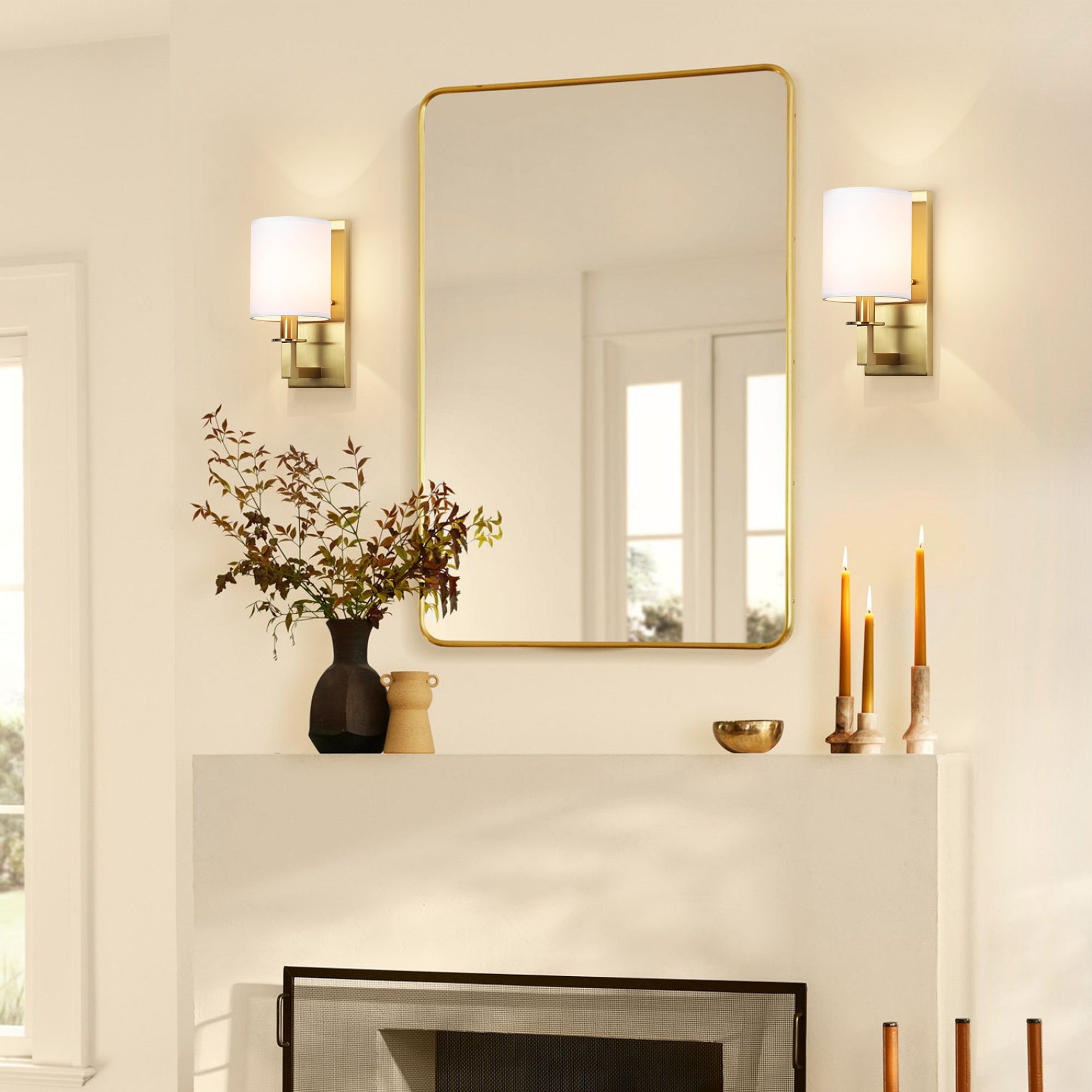 Dimmable Wall Sconce Lighting with Crisp Fabric Shade | Modern Boho Design for Elegant Home Decor