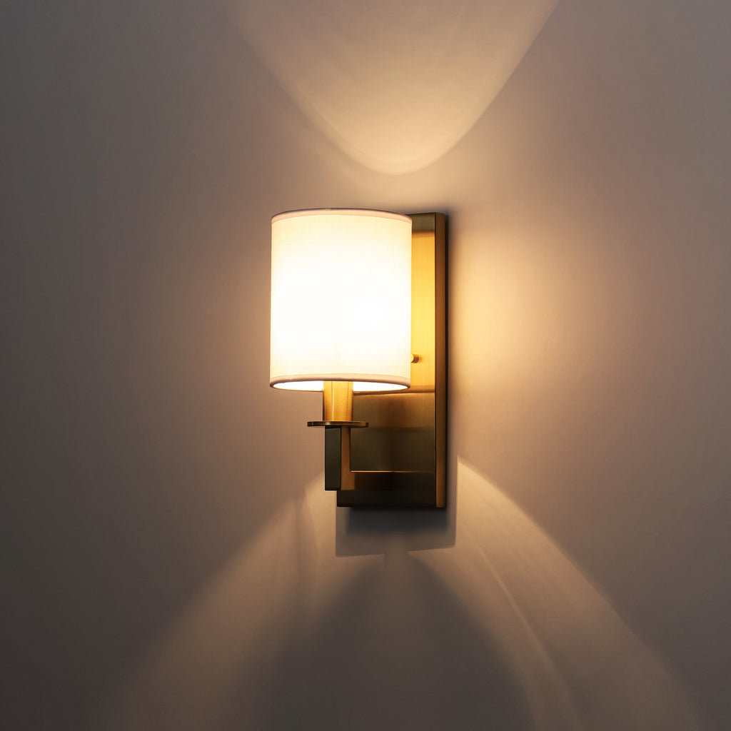 Dimmable Wall Sconce Lighting with Crisp Fabric Shade | Modern Boho Design for Elegant Home Decor