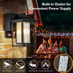 Dusk to Dawn Outdoor Wall Lantern with Built-In GFCI Outlets for Porch Lighting