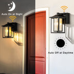 Dusk to Dawn Outdoor Wall Lantern with Built-In GFCI Outlets for Porch Lighting