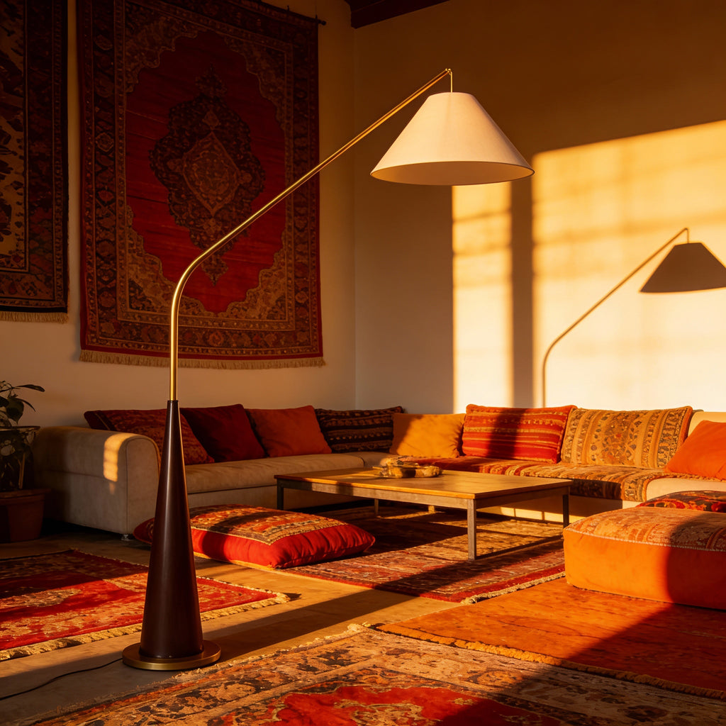EldaLight  Elegant Modern Arc Floor Lamp with Wooden Base