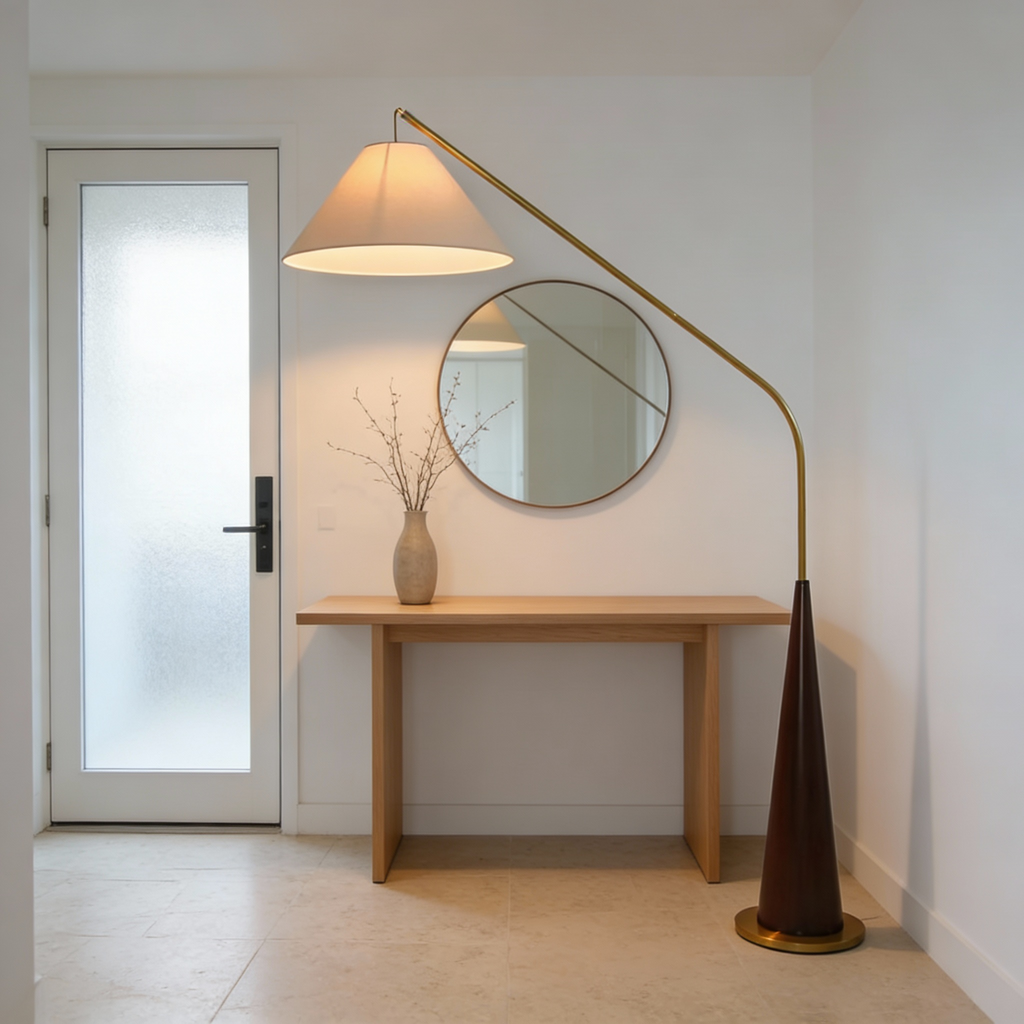 EldaLight  Elegant Modern Arc Floor Lamp with Wooden Base