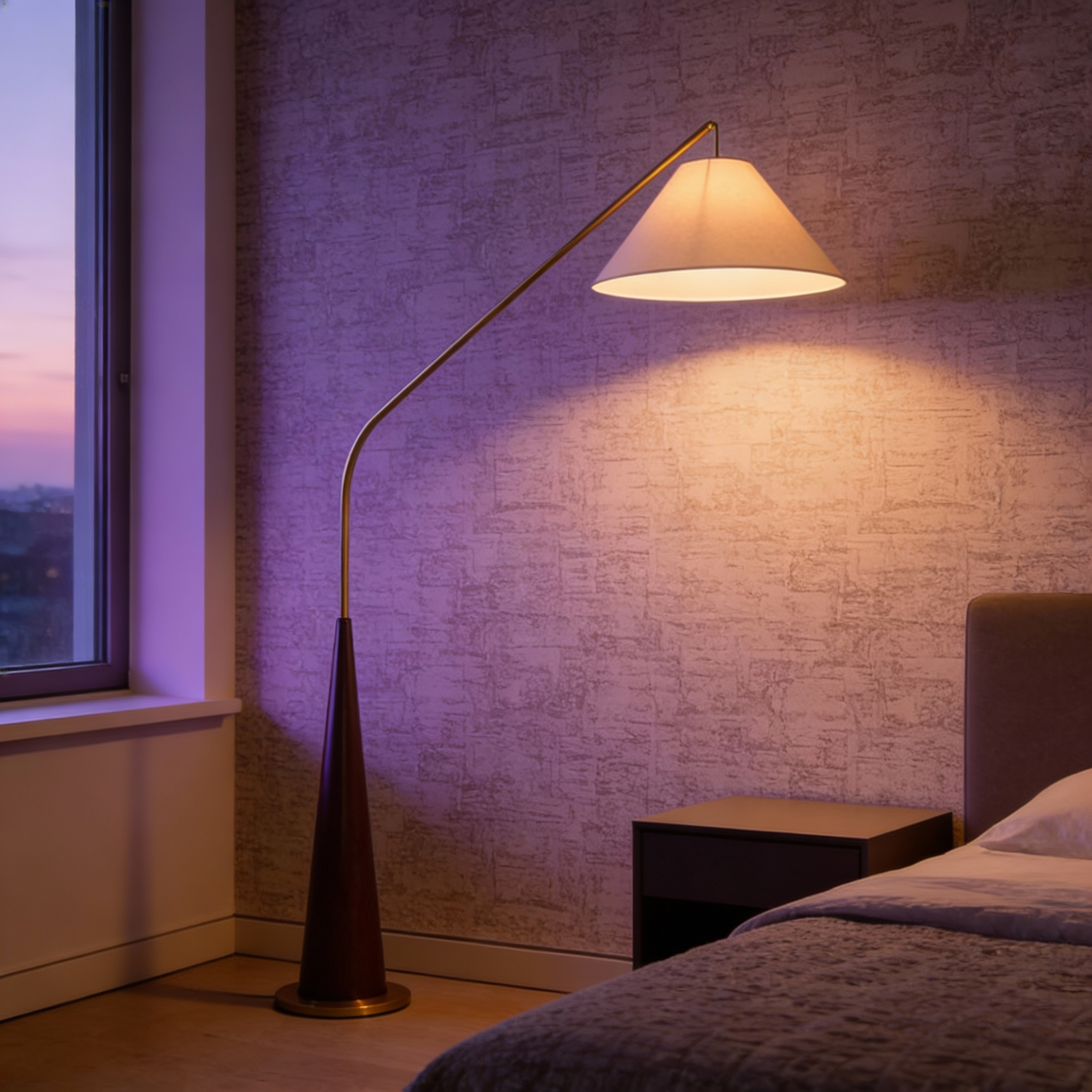 EldaLight  Elegant Modern Arc Floor Lamp with Wooden Base