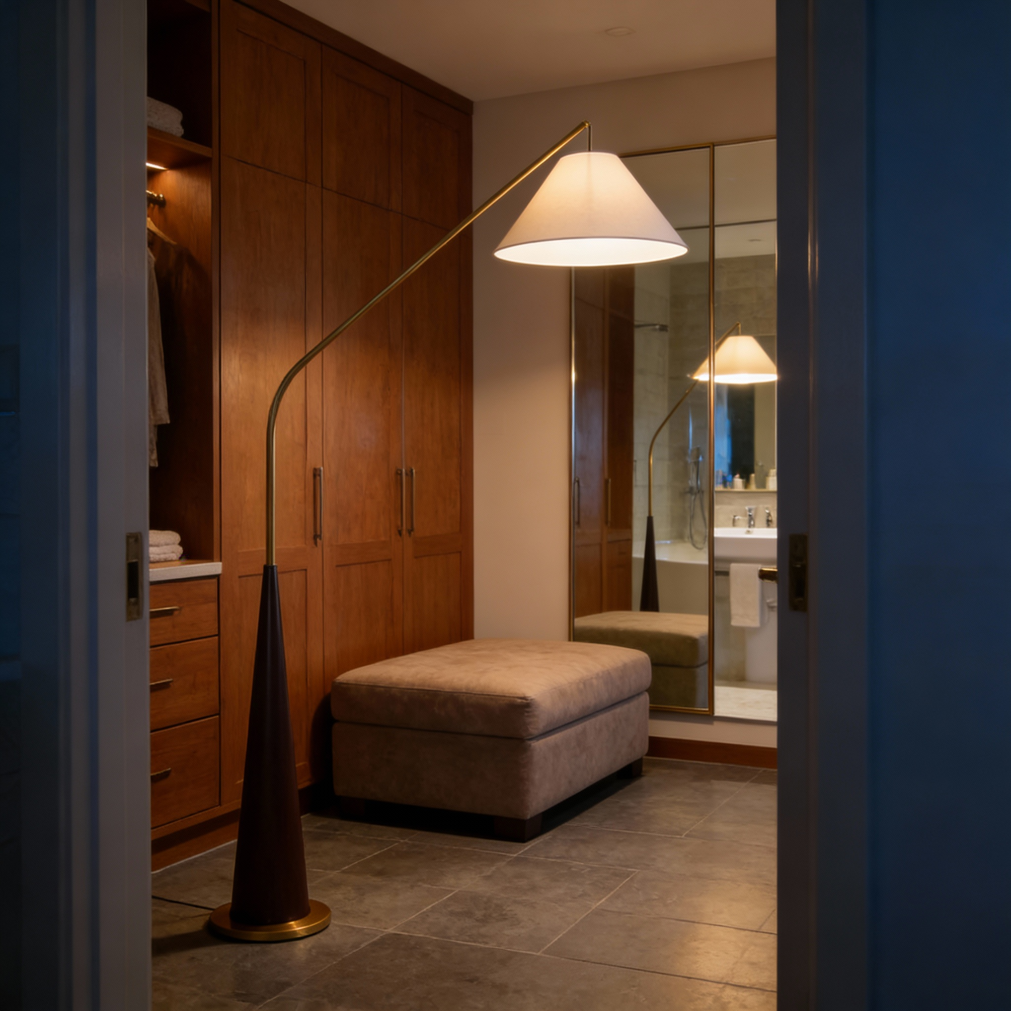 EldaLight  Elegant Modern Arc Floor Lamp with Wooden Base