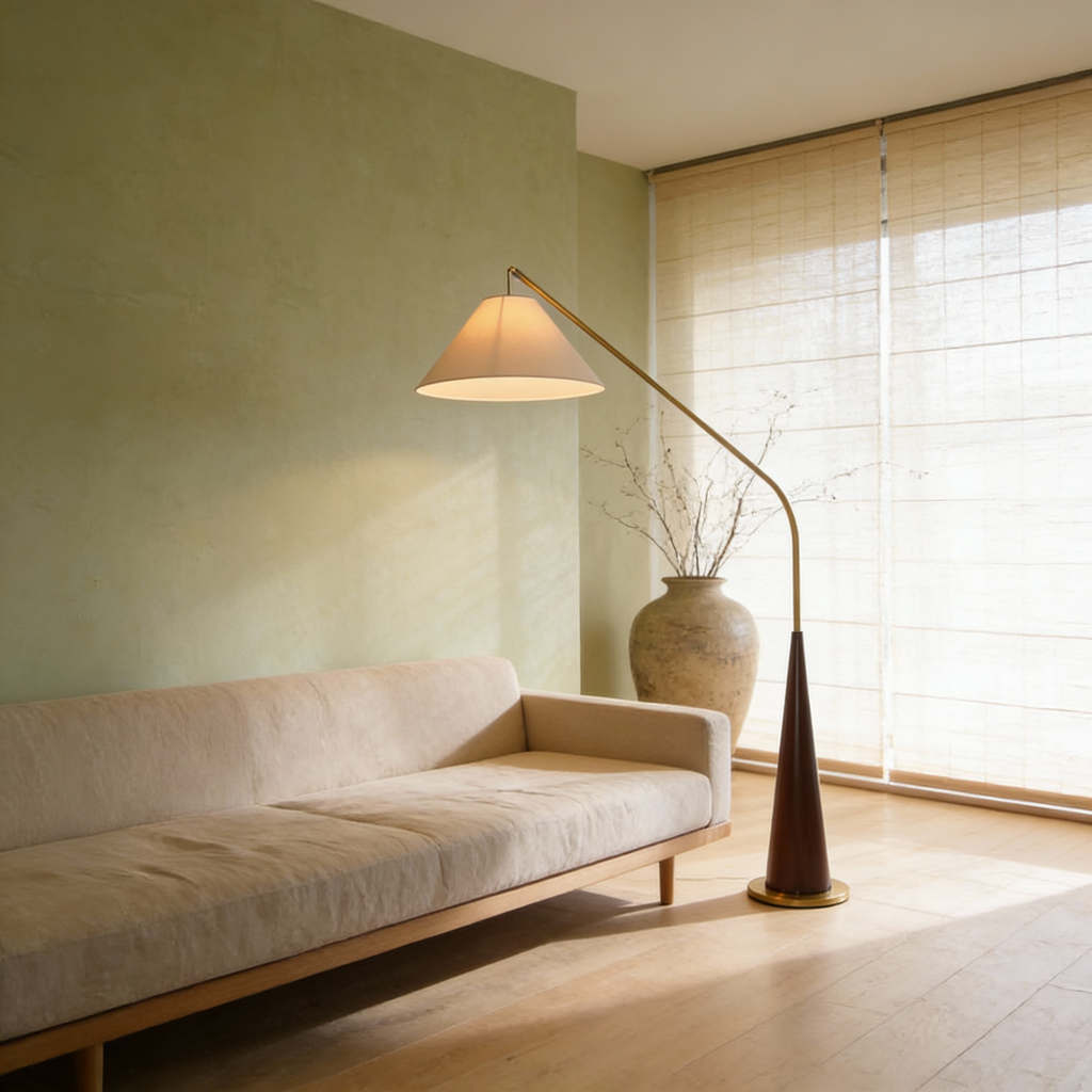 EldaLight  Elegant Modern Arc Floor Lamp with Wooden Base
