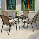 Elegant 5-Piece Outdoor Dining Set with Stackable Textilene Chairs | Durable Patio Table and Chairs for Comfortable Gatherings