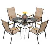 Elegant 5-Piece Outdoor Dining Set with Stackable Textilene Chairs | Durable Patio Table and Chairs for Comfortable Gatherings