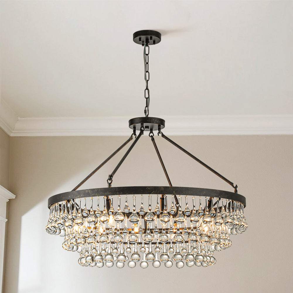 Elegant Crystal Chandelier | 10-Light Modern Design with Adjustable Height | Stunning Dining Room Light for Glamorous Ambiance