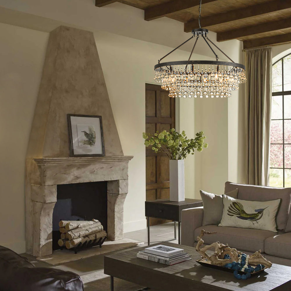 Elegant Crystal Chandelier | 10-Light Modern Design with Adjustable Height | Stunning Dining Room Light for Glamorous Ambiance