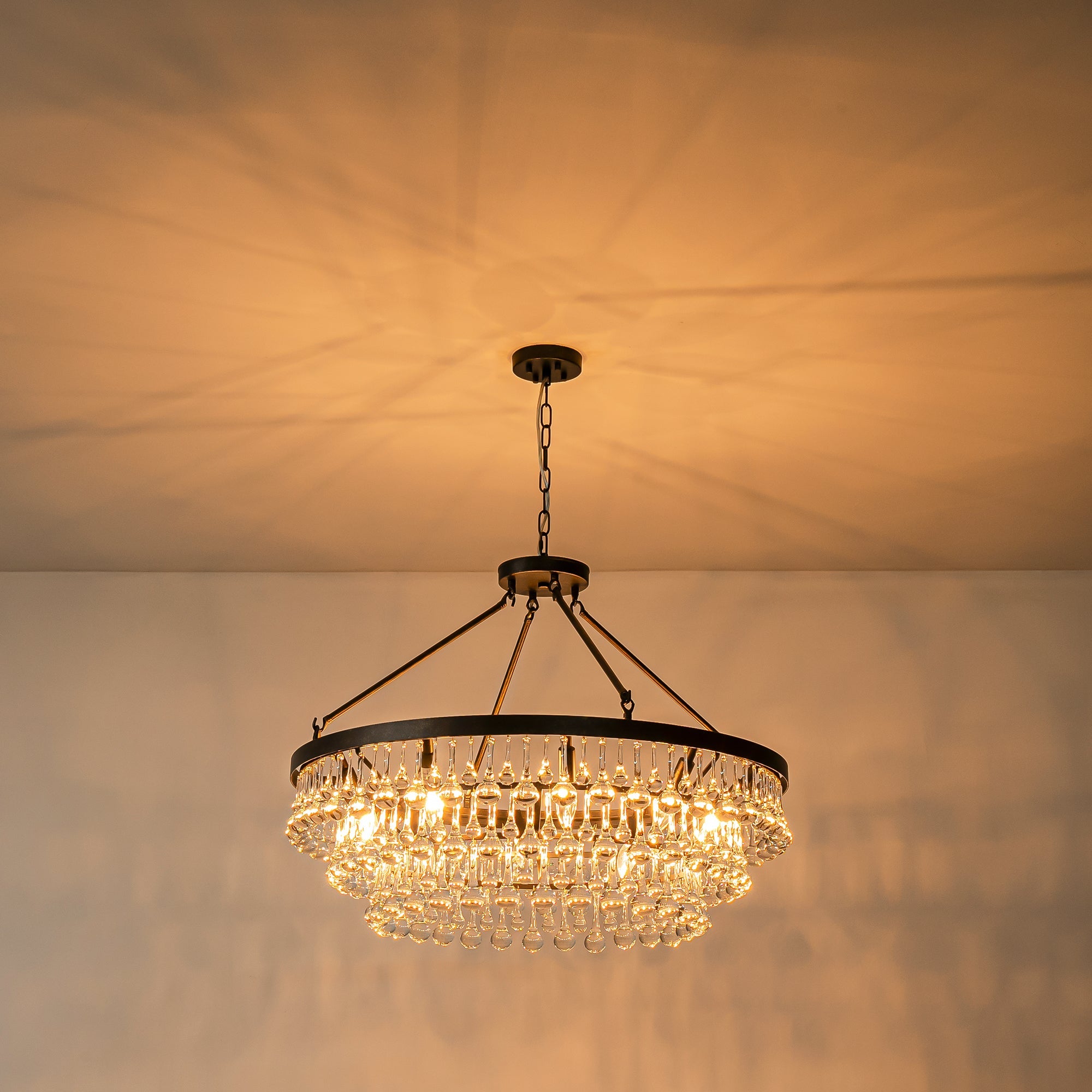 Elegant Crystal Chandelier | 10-Light Modern Design with Adjustable Height | Stunning Dining Room Light for Glamorous Ambiance