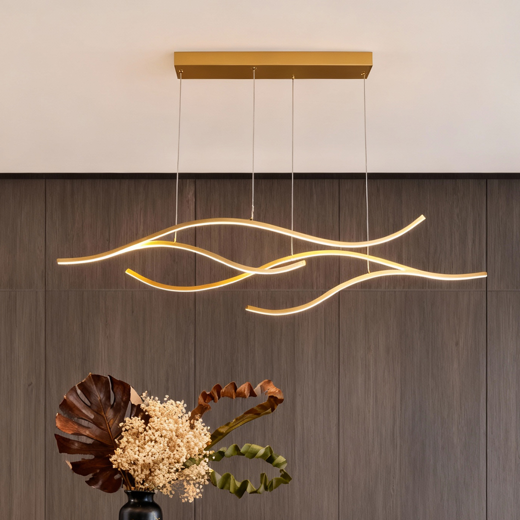 Elegant Curved Pendant Light with Adjustable Height & Soft Illumination for Kitchen Island