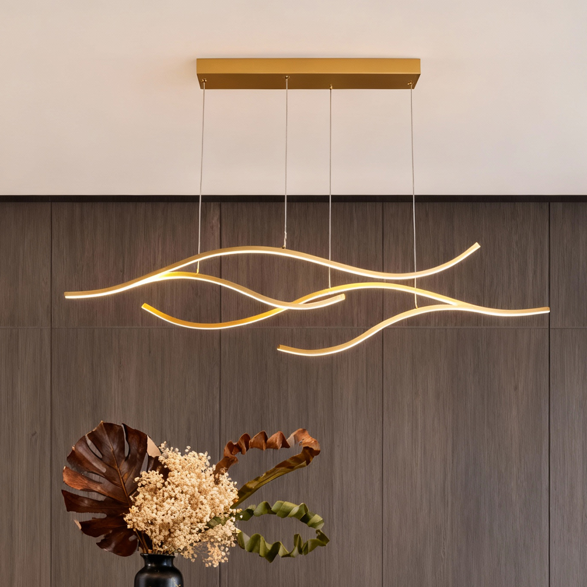 Elegant Curved Pendant Light with Adjustable Height & Soft Illumination for Kitchen Island