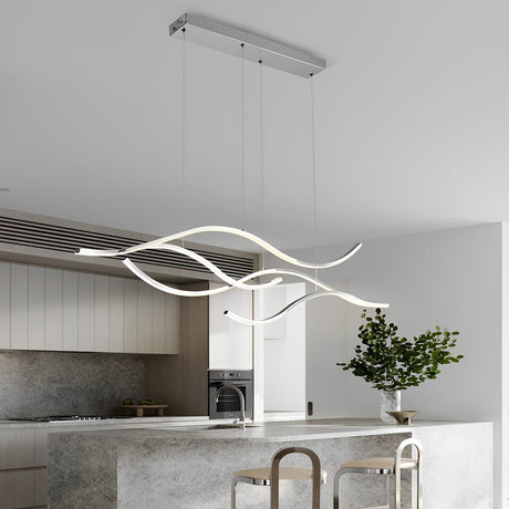 Elegant Curved Pendant Light with Adjustable Height & Soft Illumination for Kitchen Island