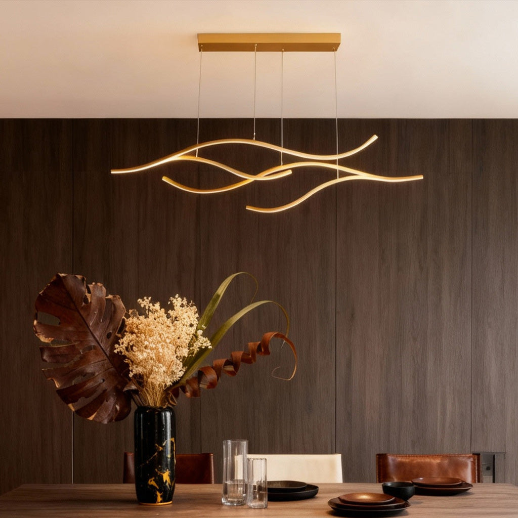 Elegant Curved Pendant Light with Adjustable Height & Soft Illumination for Kitchen Island