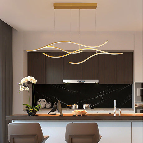 Elegant Curved Pendant Light with Adjustable Height & Soft Illumination for Kitchen Island
