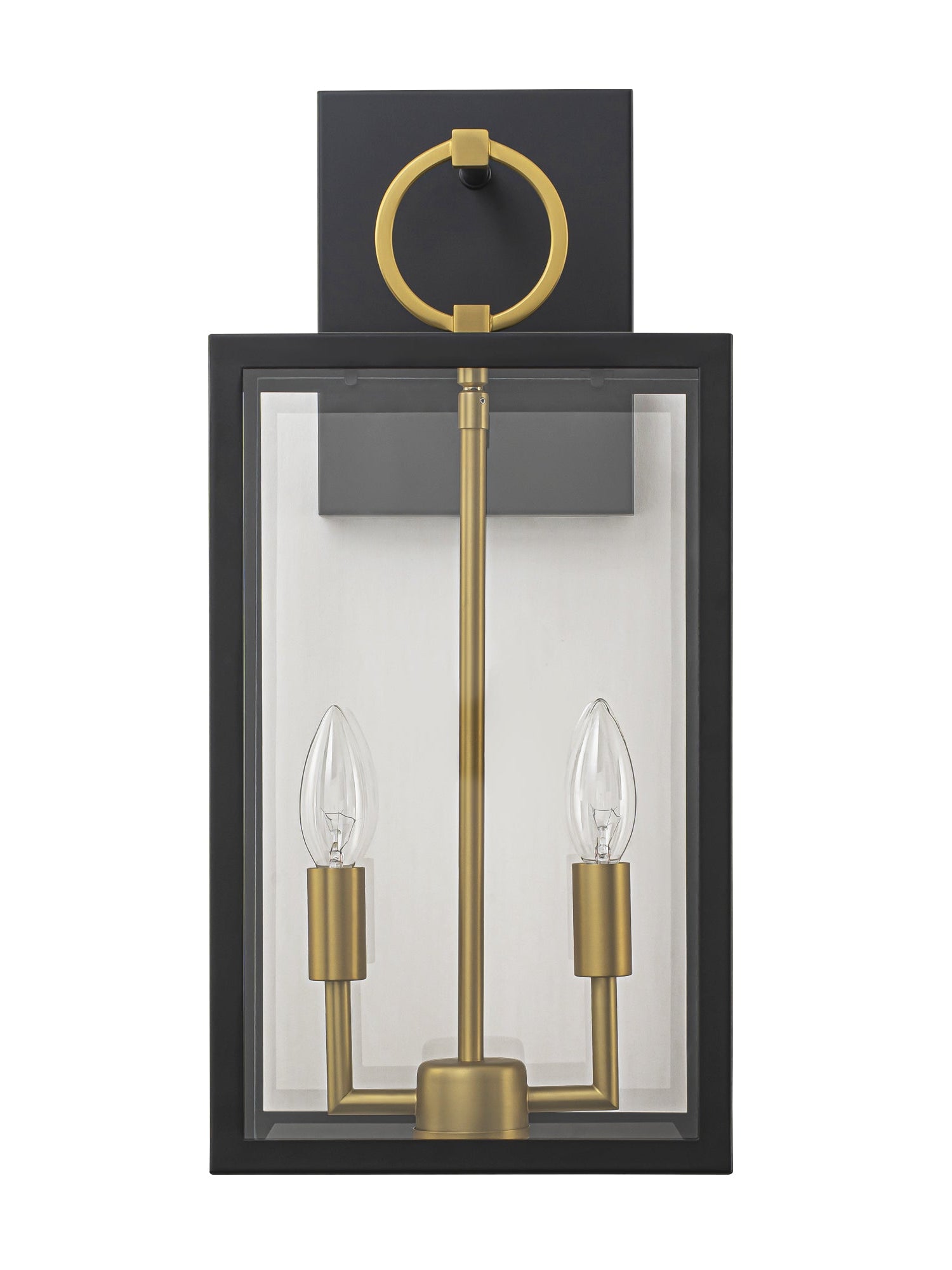 Wandleuchte im Laternen-Design, Glas, Schwarz-Gold