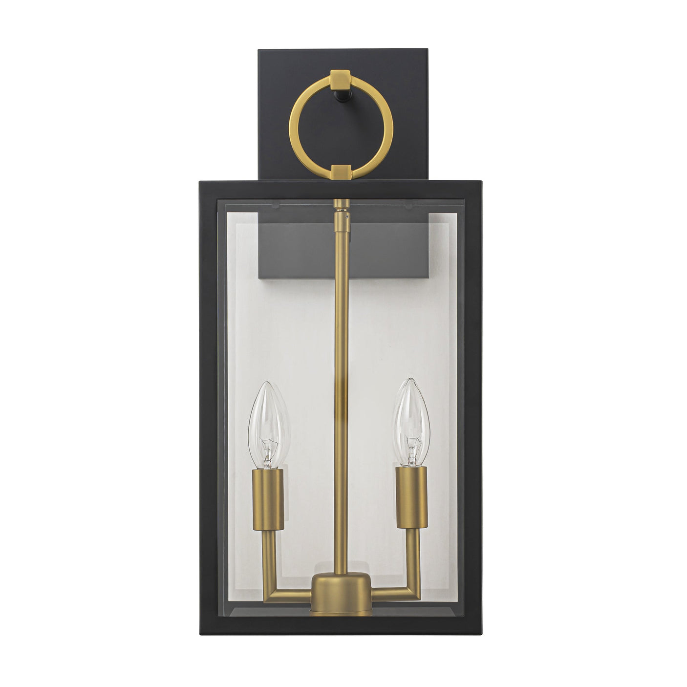Wandleuchte im Laternen-Design, Glas, Schwarz-Gold