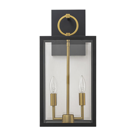Wandleuchte im Laternen-Design, Glas, Schwarz-Gold