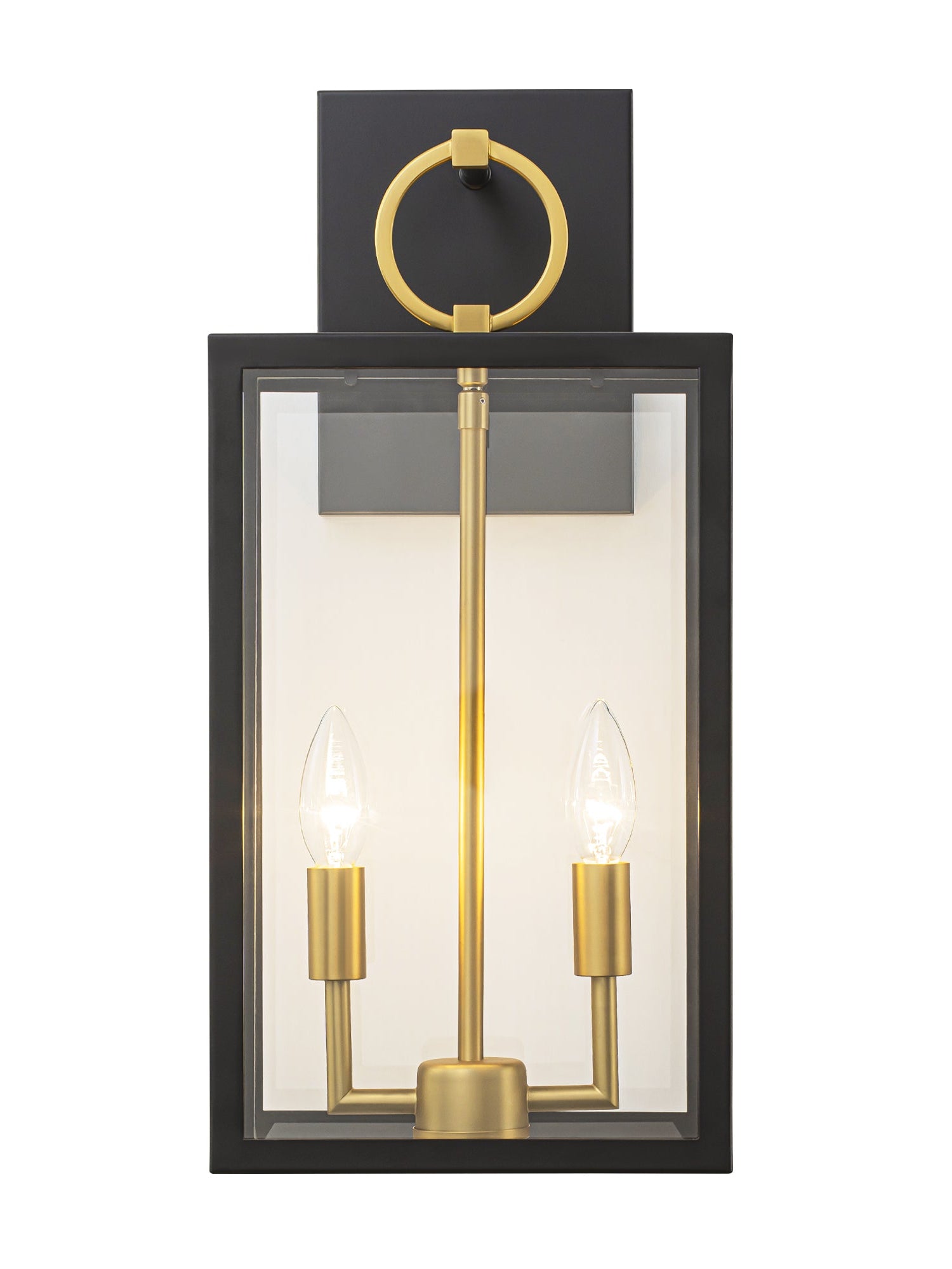 Wandleuchte im Laternen-Design, Glas, Schwarz-Gold