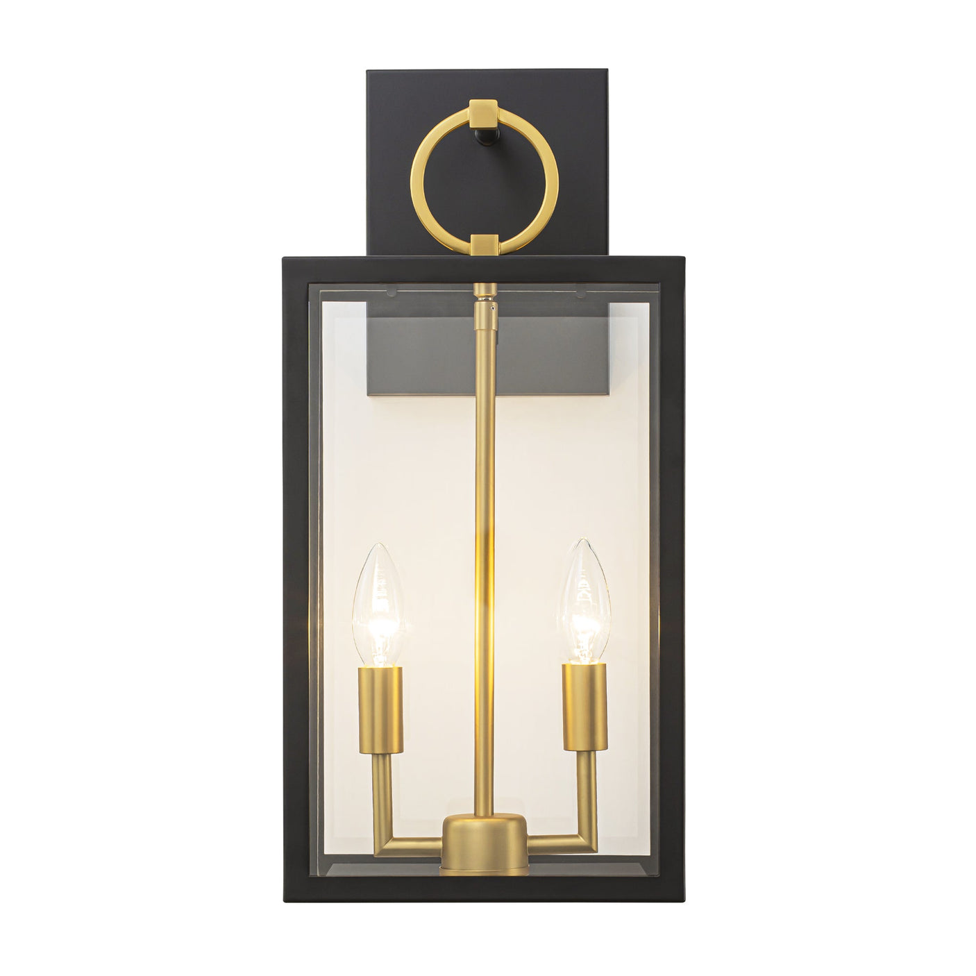 Wandleuchte im Laternen-Design, Glas, Schwarz-Gold