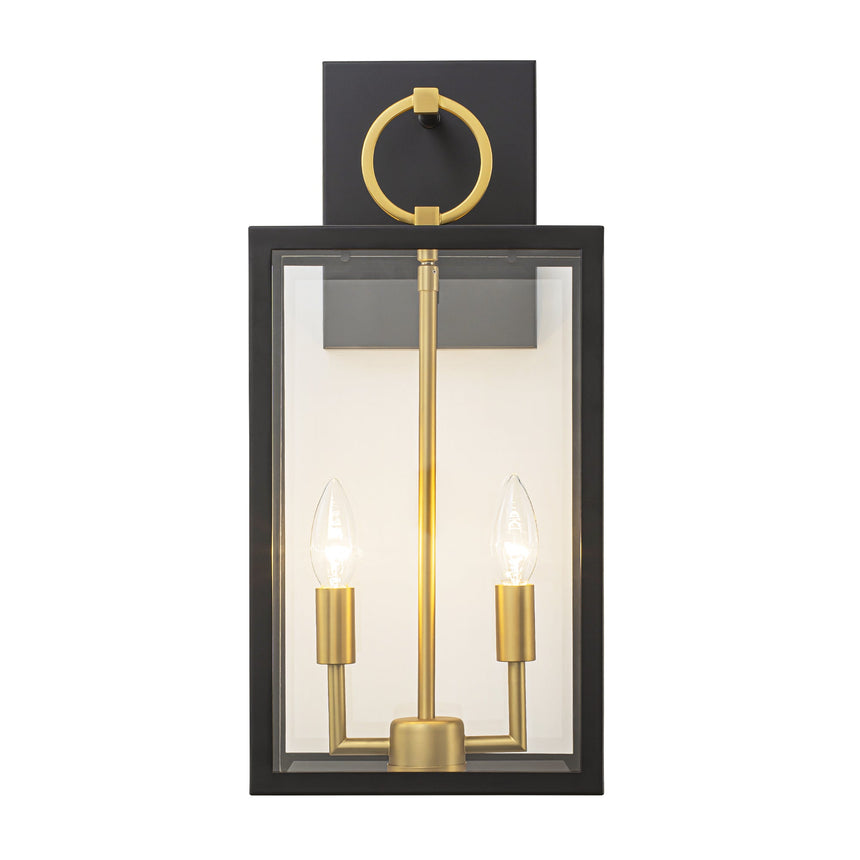 Wandleuchte im Laternen-Design, Glas, Schwarz-Gold