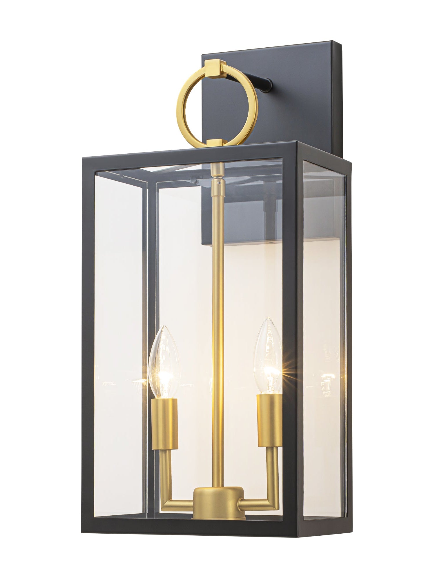 Wandleuchte im Laternen-Design, Glas, Schwarz-Gold