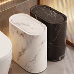 Elegant Marble Pattern | Kitchen Trash Can with Fitted Lid | Compact Oval Design for Modern Spaces
