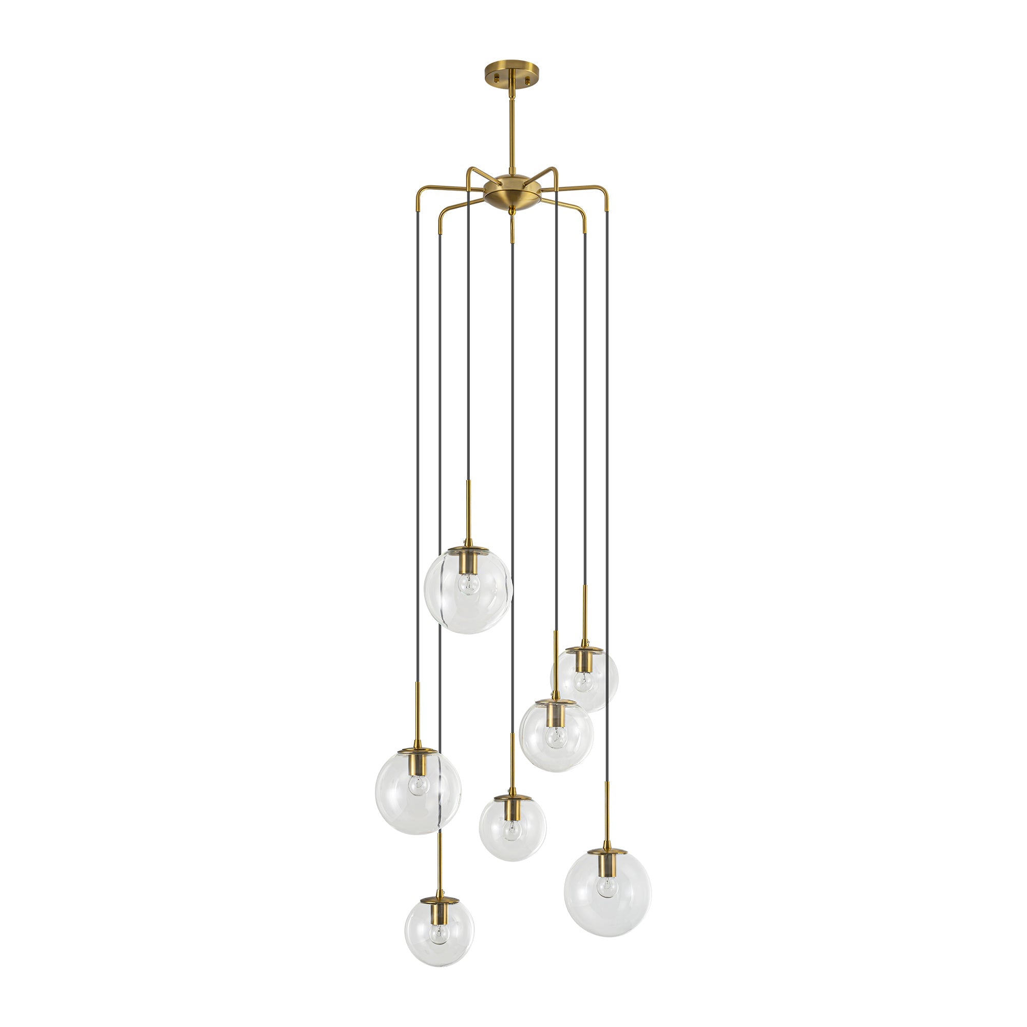 Elegant Modern Chandelier Light with 7 Dimmable Glass Globes | Stylish Lighting for Dining Rooms and High Ceilings