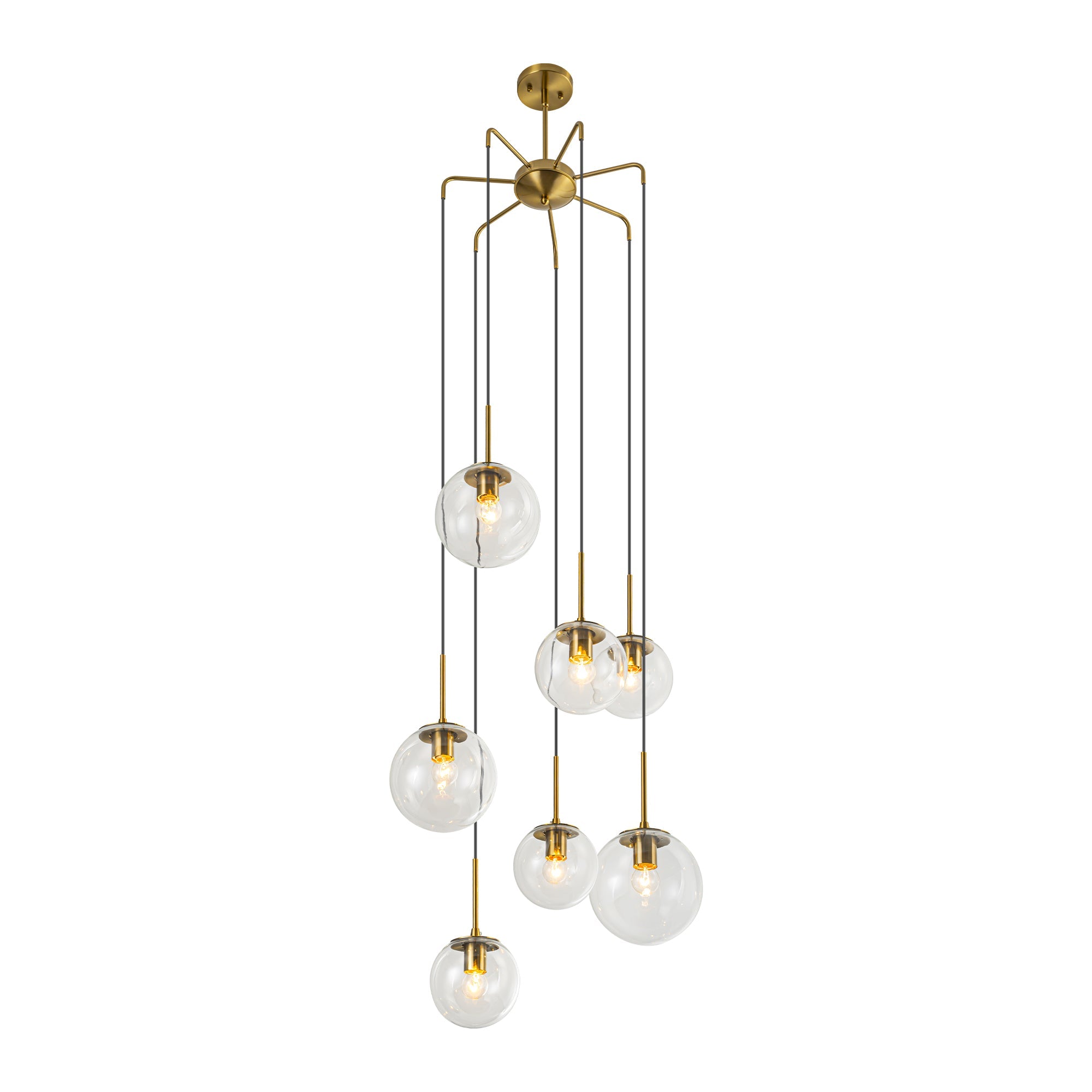 Elegant Modern Chandelier Light with 7 Dimmable Glass Globes | Stylish Lighting for Dining Rooms and High Ceilings