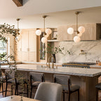 Elegant Modern Chandelier Light with Dimmable Glass Globes | Adjustable Height for Cozy Dining Room Ambiance