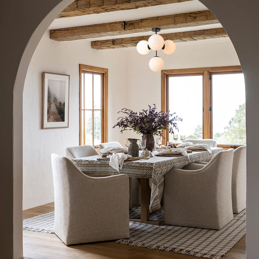 Elegant Modern Chandelier Light with Dimmable Glass Globes | Adjustable Height for Cozy Dining Room Ambiance