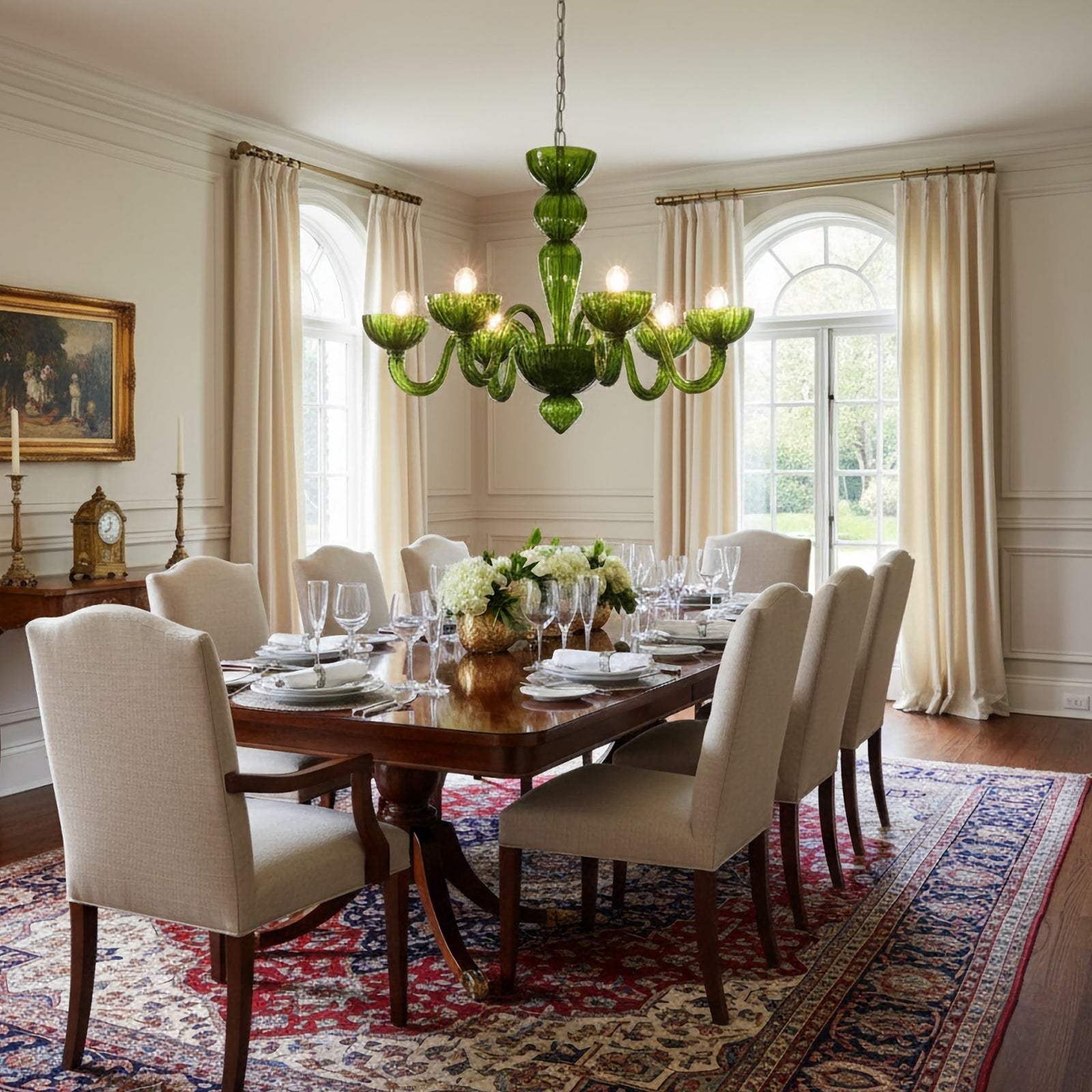 Elegant Murano Glass Chandelier Light with Handcrafted Petals | Unique Crystal Design for Artistic Dining Room Ambiance