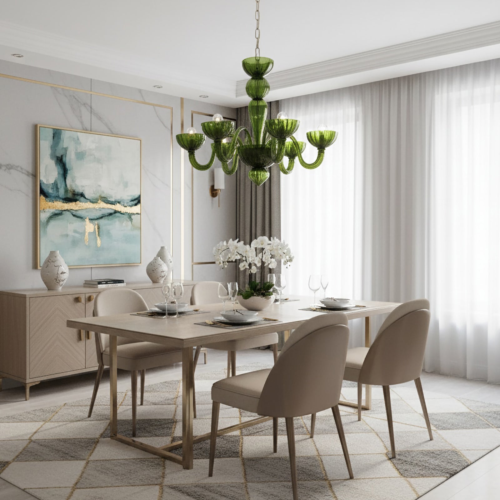 Elegant Murano Glass Chandelier Light with Handcrafted Petals | Unique Crystal Design for Artistic Dining Room Ambiance