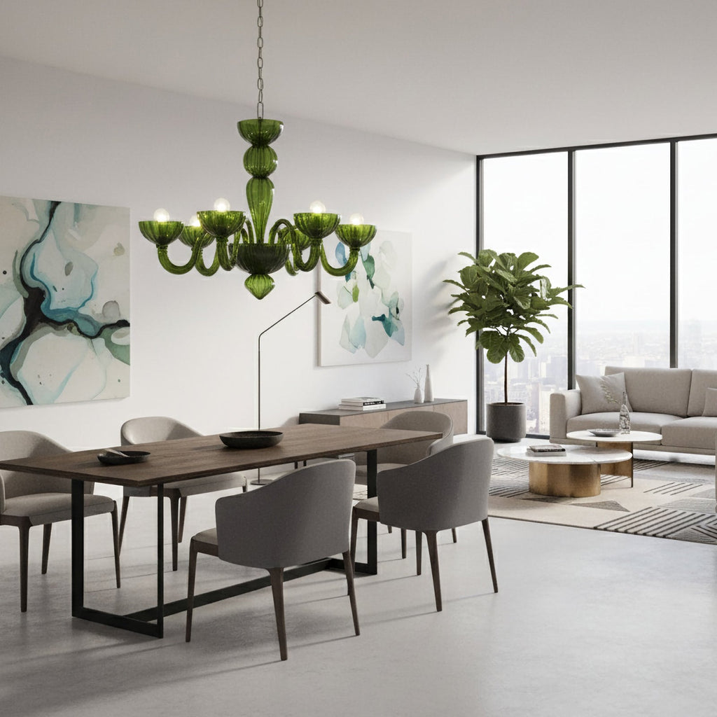 Elegant Murano Glass Chandelier Light with Handcrafted Petals | Unique Crystal Design for Artistic Dining Room Ambiance