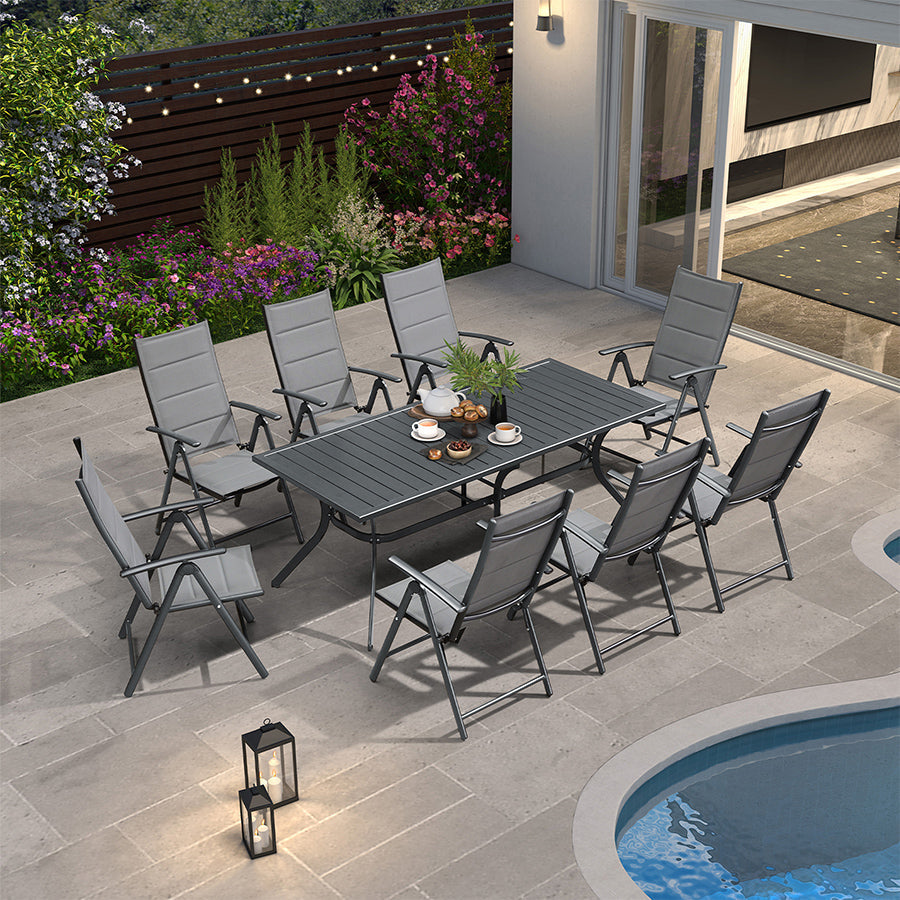 Elegant Outdoor Dining Set | Aluminum Table & Padded Chairs | Weather-Resistant Design for Garden & Patio Dining