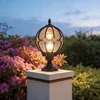 Elegant Outdoor Pillar Lights with Retro Glass Shade & Durable Aluminum Design for Warm Garden Illumination