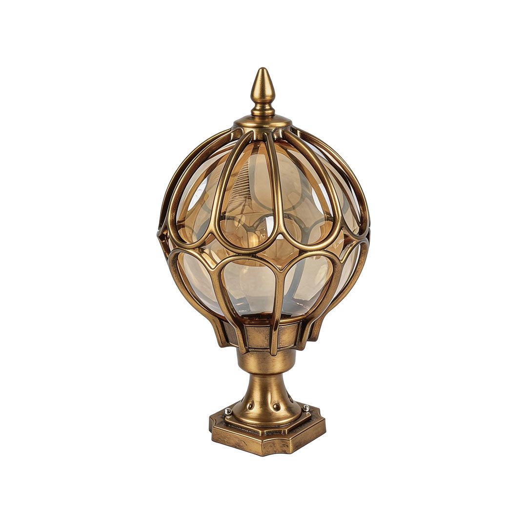 Lune pillar lantern, studio view, bronze finish