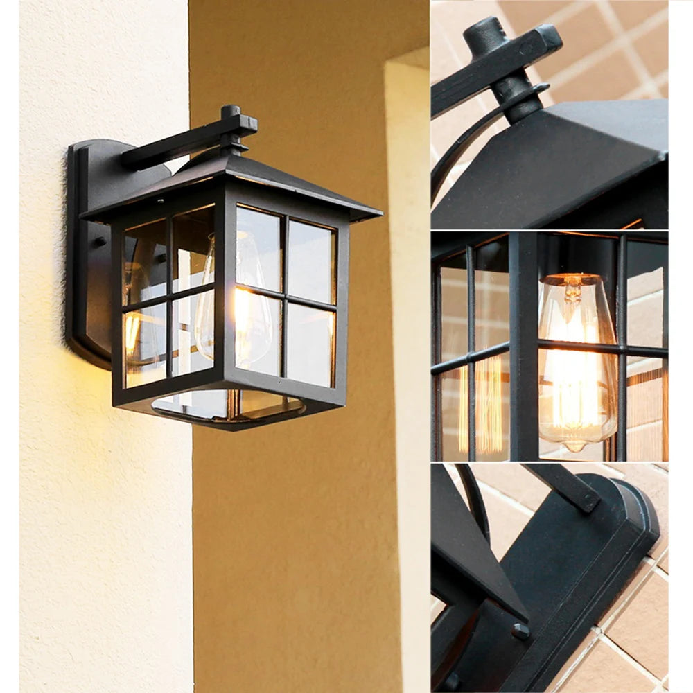 Elegant Outdoor Wall Lantern with Durable Metal Frame | Timeless Vintage Design for Patios and Entryways