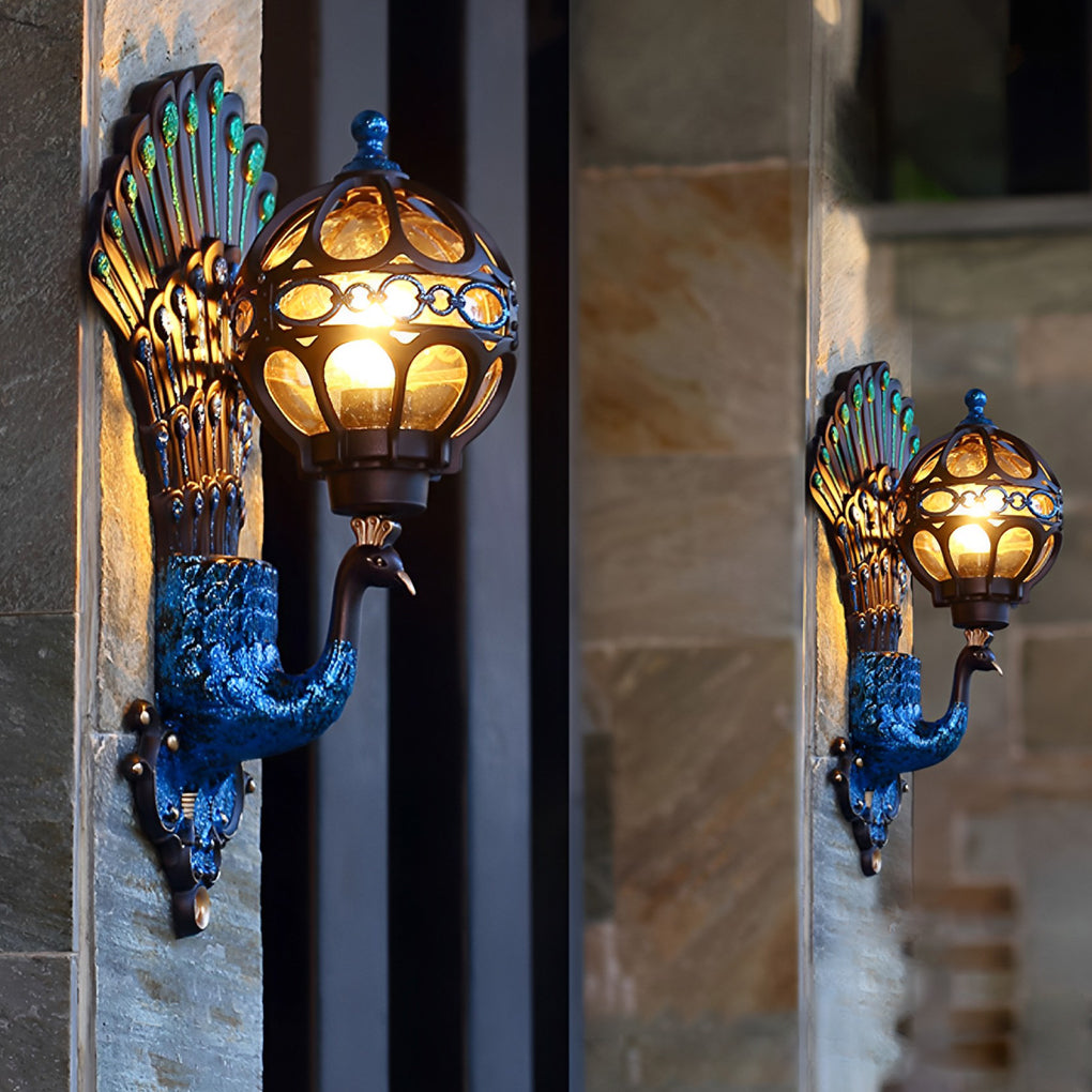 Elegant Peacock Wall Sconce | Vintage Aluminum Outdoor Wall Light with IP55 Rating for Weather-Resistant Ambiance