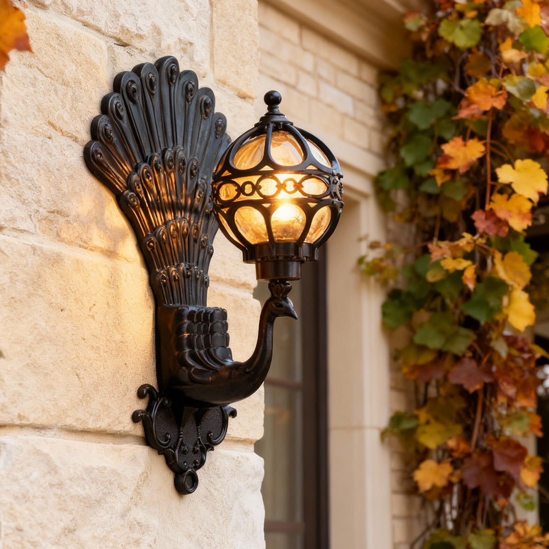 Elegant Peacock Wall Sconce | Vintage Aluminum Outdoor Wall Light with IP55 Rating for Weather-Resistant Ambiance