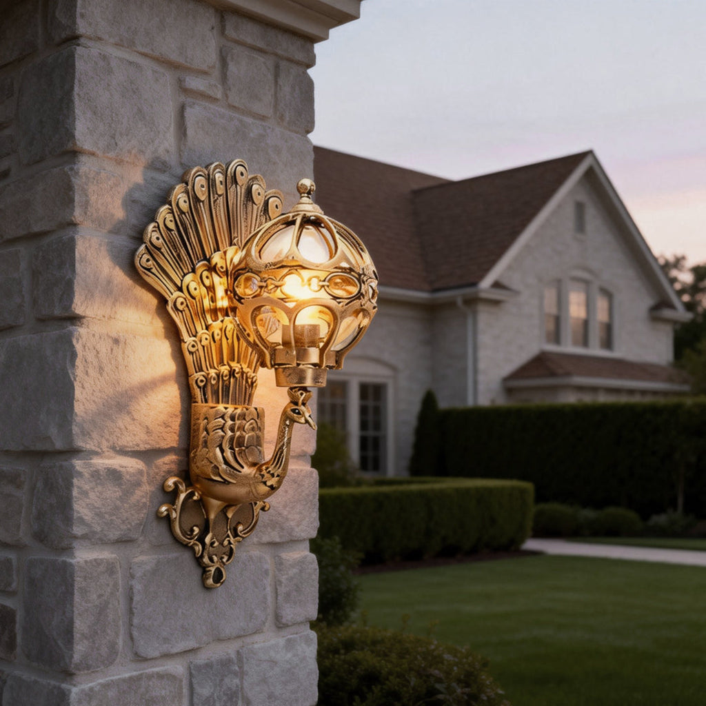 Elegant Peacock Wall Sconce | Vintage Aluminum Outdoor Wall Light with IP55 Rating for Weather-Resistant Ambiance