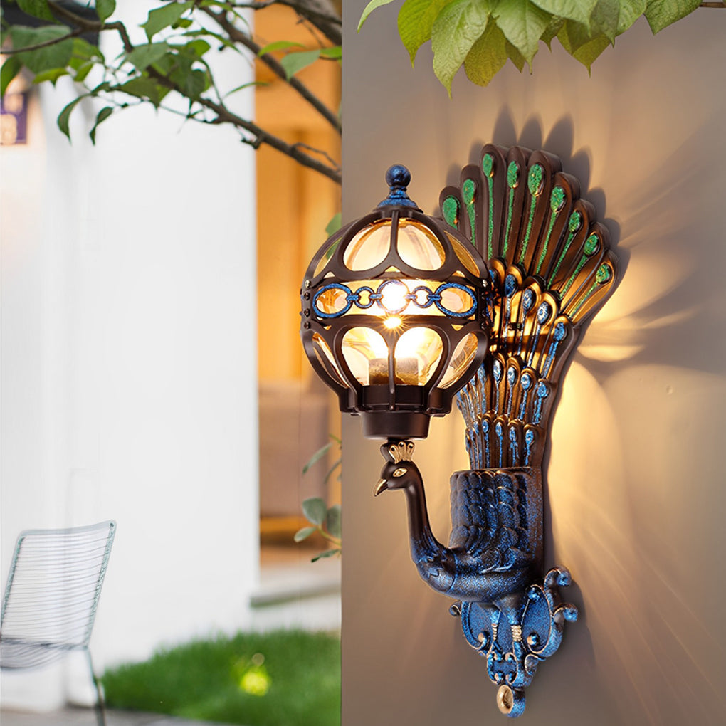 Elegant Peacock Wall Sconce | Vintage Aluminum Outdoor Wall Light with IP55 Rating for Weather-Resistant Ambiance