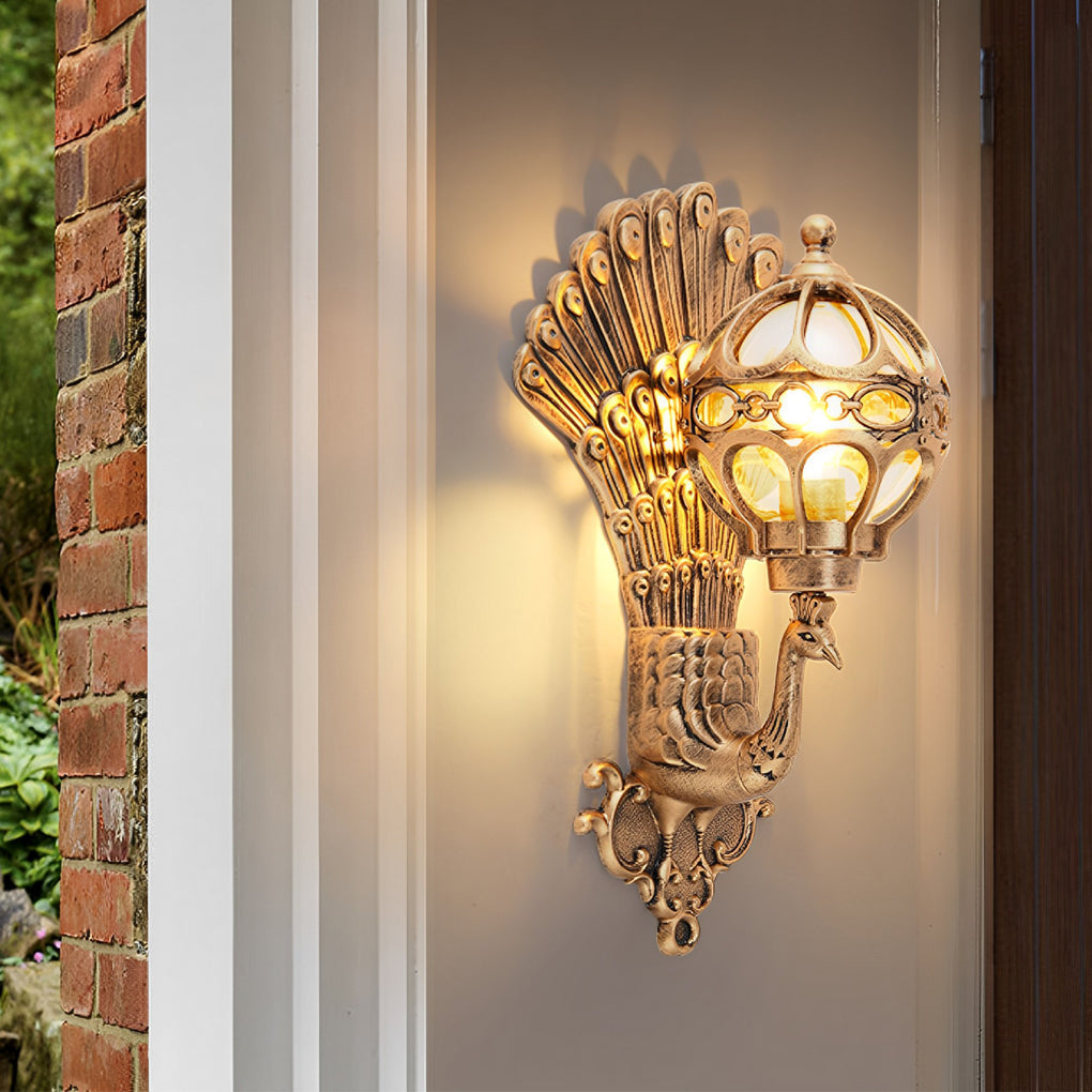 Elegant Peacock Wall Sconce | Vintage Aluminum Outdoor Wall Light with IP55 Rating for Weather-Resistant Ambiance