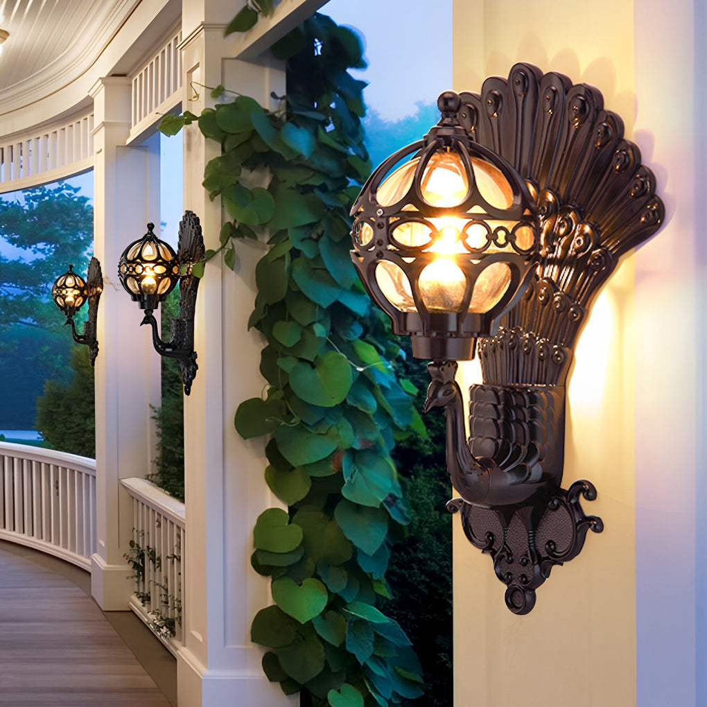 Elegant Peacock Wall Sconce | Vintage Aluminum Outdoor Wall Light with IP55 Rating for Weather-Resistant Ambiance