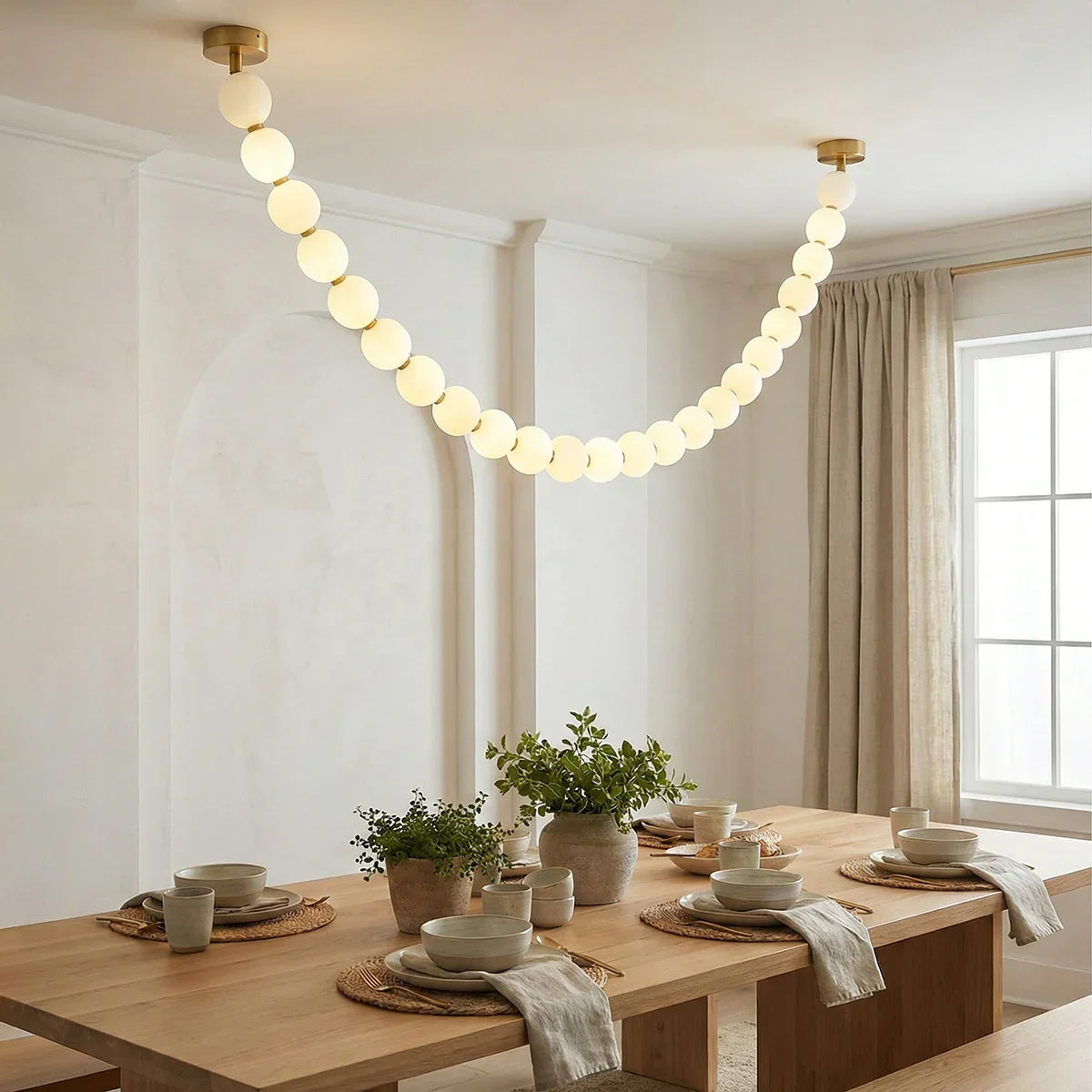 Elegant Pearl Necklace | Gold Chandelier Light with Customizable LED for Luxurious Illumination