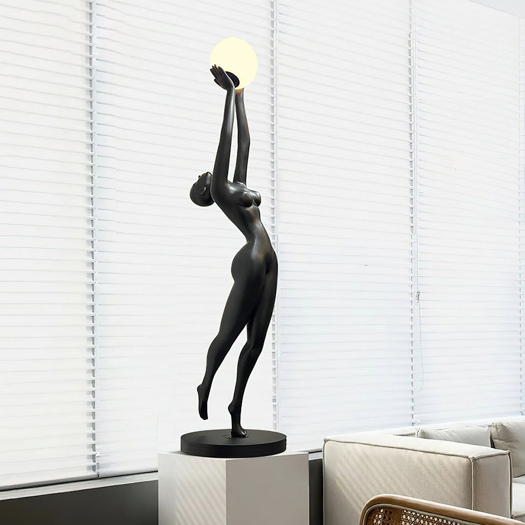 Elegant Sculpture | Modern Floor Lamp with LED Compatibility | Black Standing Lamp for Stylish Home Decor