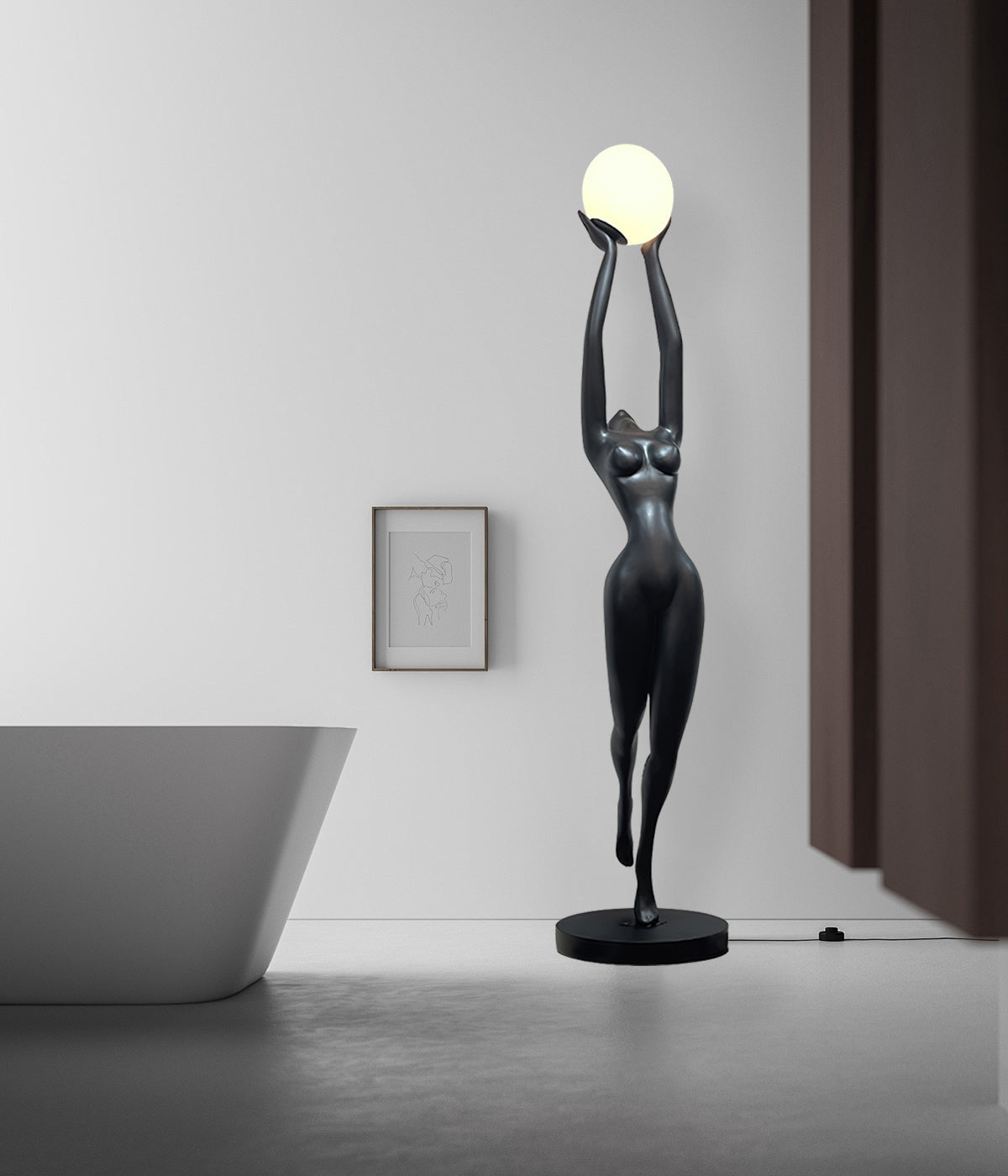 Elegant Sculpture | Modern Floor Lamp with LED Compatibility | Black Standing Lamp for Stylish Home Decor
