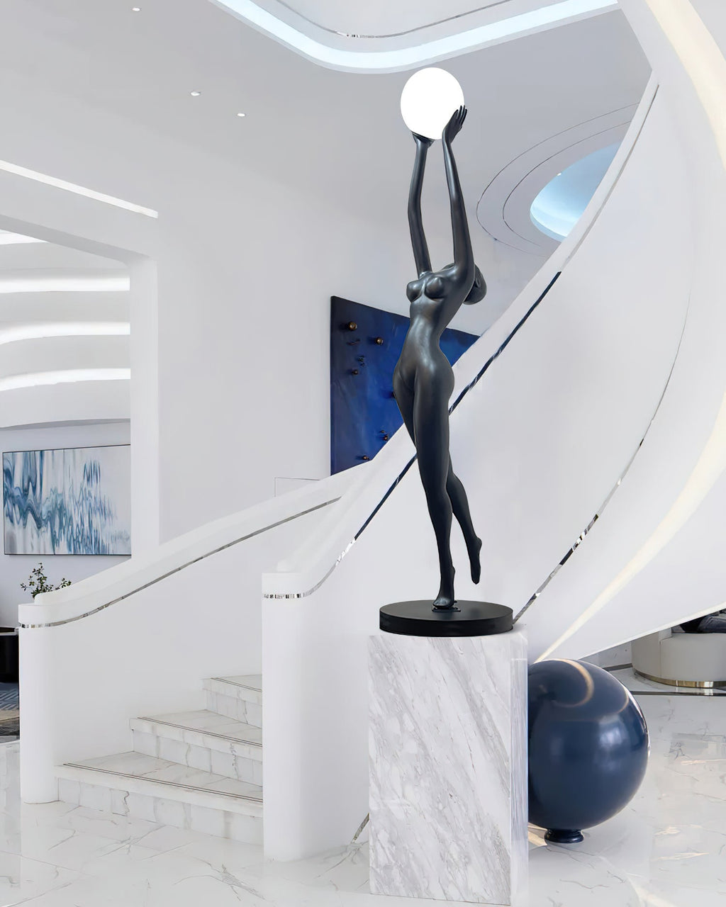 Elegant Sculpture | Modern Floor Lamp with LED Compatibility | Black Standing Lamp for Stylish Home Decor