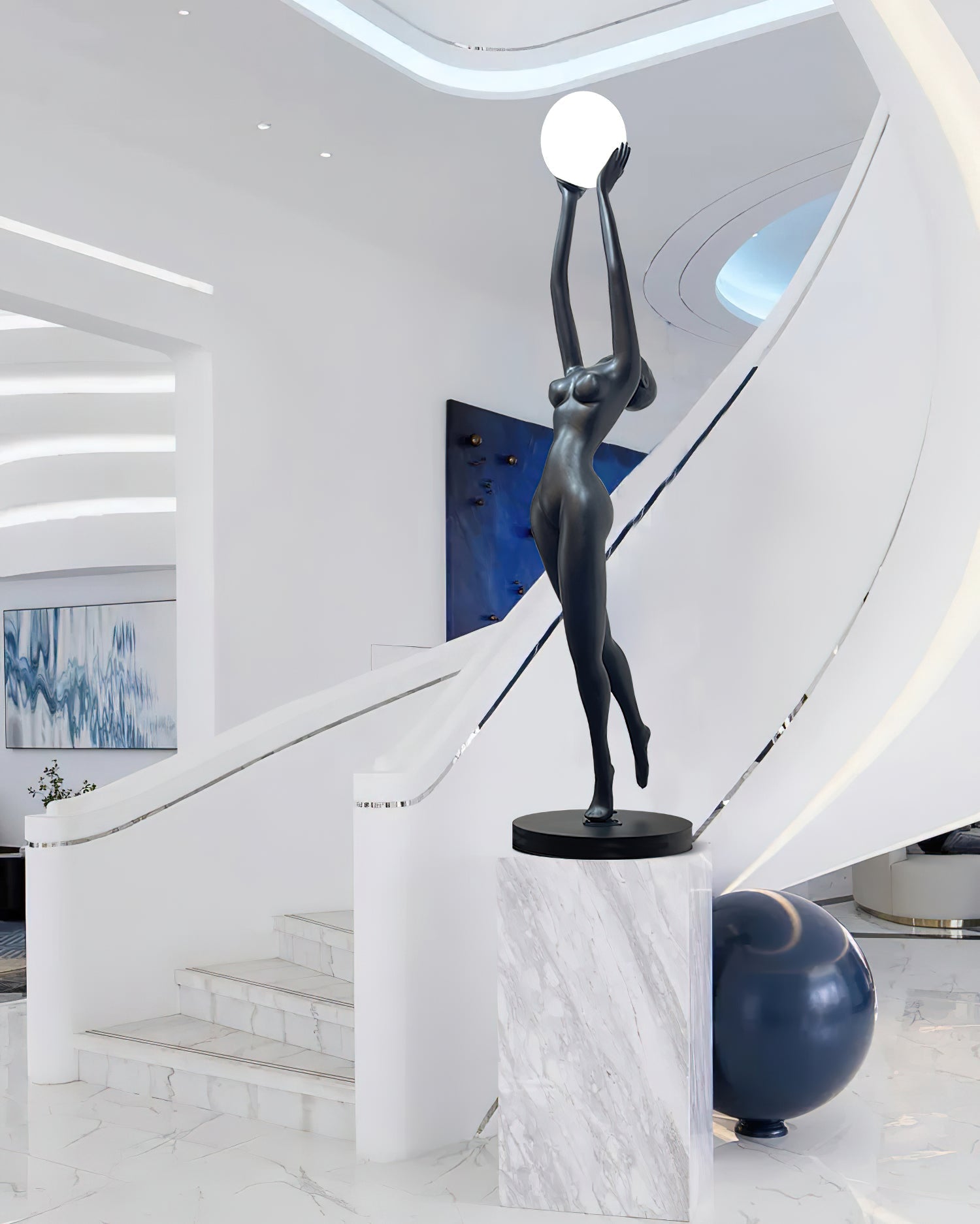 Elegant Sculpture | Modern Floor Lamp with LED Compatibility | Black Standing Lamp for Stylish Home Decor